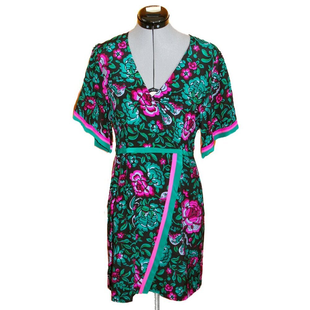 NANETTE LEPORE Silk Kimono Colorful Floral Knee Length Dress Size 6